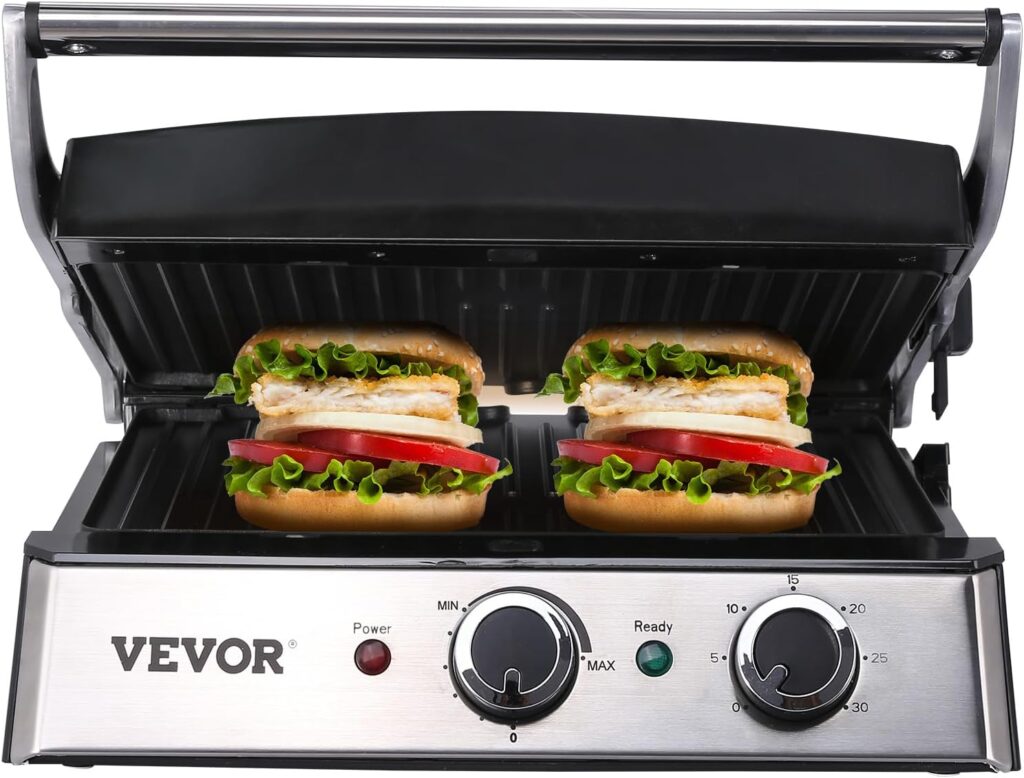 VEVOR Electric Contact Grills, 1500W Indoor Countertop Panini Press, Sandwich Maker for ONLY $59.49 (Was $75.99)