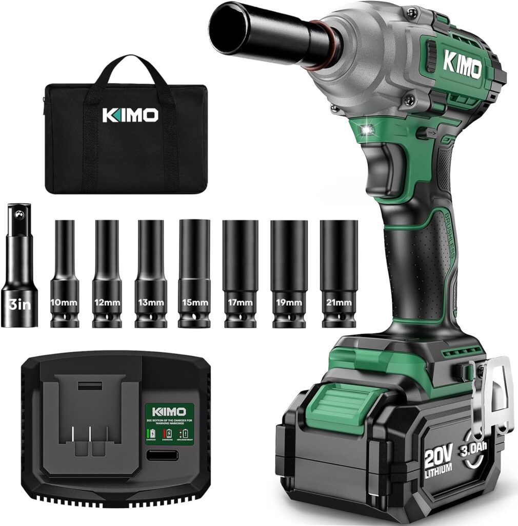 KIMO Cordless Impact Wrench, 3000 RPM & Max Torque 350 ft-lbs (475N.m) for ONLY $84.99 (Was $99.99)