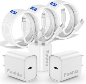 Read more about the article [3x10FT] for iPhone Charger, [MFi Certified] 20W USB C Fast Wall Charger with 10 ft Type C to Lightning Cable for ONLY $9.99 (Was $19.99)