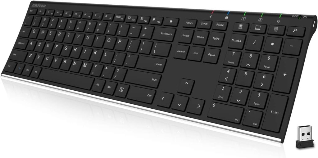 Arteck 2.4G Wireless Keyboard Stainless Steel Ultra Slim Full Size Keyboard with Numeric Keypad for ONLY $23.79 (Was $39.99)