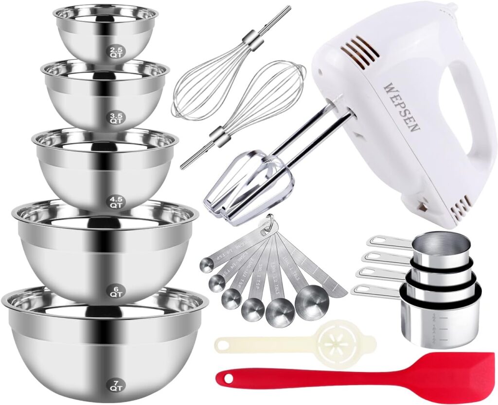 5-Speed Electric Hand Mixer, 5 Large Mixing Bowls Set, Handheld Mixers with Whisks Beater for ONLY $36.99 (Was $42.99)