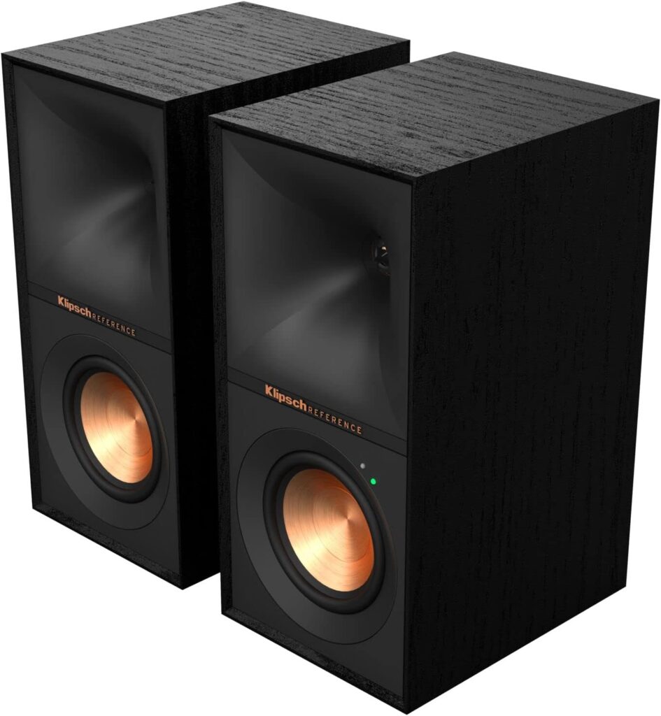 Klipsch Reference R-40PM Powered Bookshelf Speakers – 90-Degree x 90-Degree Tractrix Horn – Linear Travel Suspension – Sleek, Modern Appearance for ONLY $284.05 (Was $374.00)
