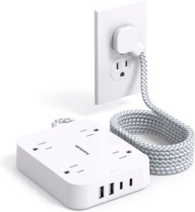 Read more about the article 10 Ft Extension Cord, Ultra Thin Flat Plug Power Strip with 4 Outlets 4 USB Ports (2 USB C) for ONLY $19.99 (Was $35.99)