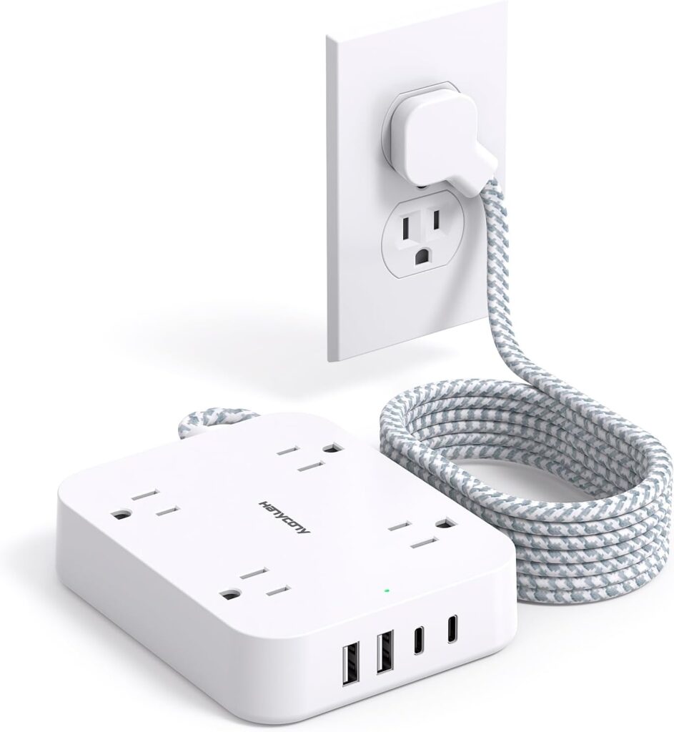 10 Ft Extension Cord, Ultra Thin Flat Plug Power Strip with 4 Outlets 4 USB Ports (2 USB C) for ONLY $19.99 (Was $35.99)