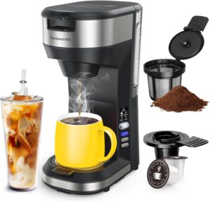 Read more about the article Famiworths Hot and Iced Coffee Maker for K Cups and Ground Coffee, 4-5 Cups with 30Oz Removable Water Reservoir, 6 to 24Oz Cup Size for ONLY $59.98 (Was $89.99)