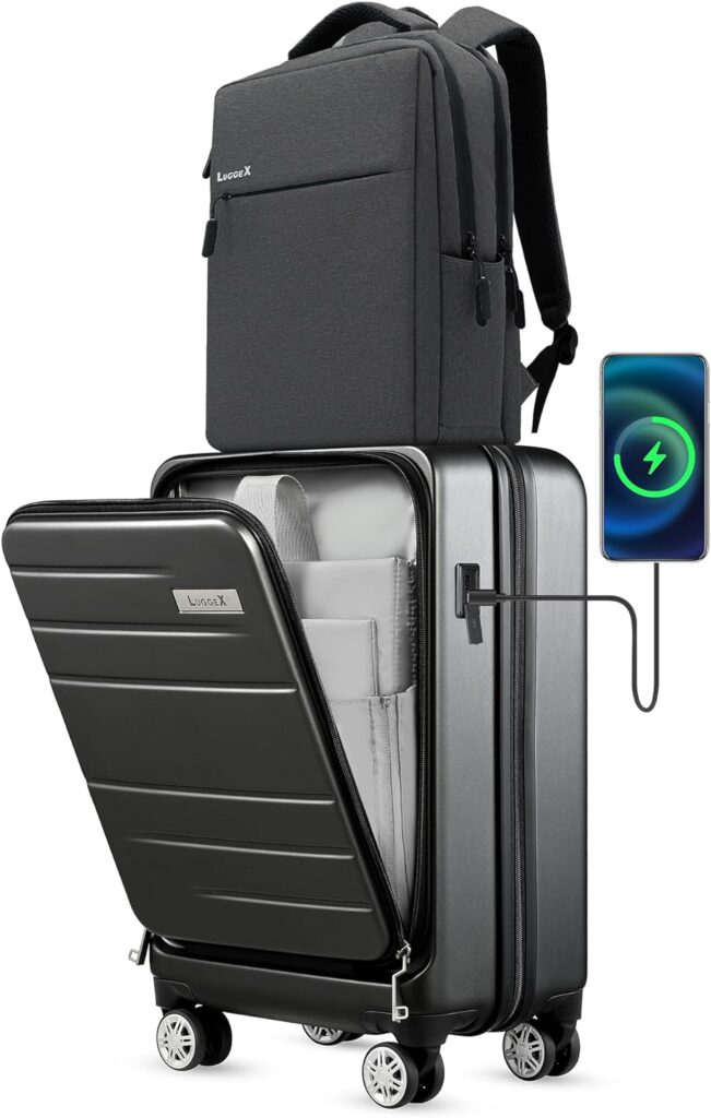 LUGGEX Carry On Luggage with Backpack – Polycarbonate Hard Shell Suitcase with Pocket Compartment & USB Port for ONLY $89.99 (Was $129.99)
