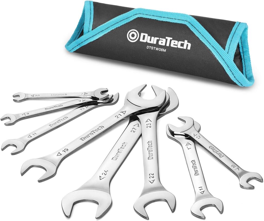 DURATECH Super-Thin Open End Wrench Set, Metric, 8-Piece, Including 5.5, 7, 8, 9, 10, 11, 12, 13, 14, 17, 19, 21, 22, 23, 24, 27 mm for ONLY $19.99 (Was $35.99)