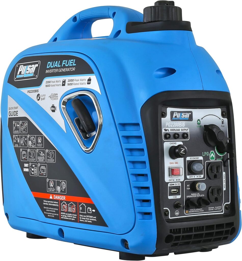 Pulsar 2,200W Portable Dual Fuel Quiet Inverter Generator with USB Outlet & Parallel Capability, CARB Compliant for ONLY $419.99 (Was $699.99)