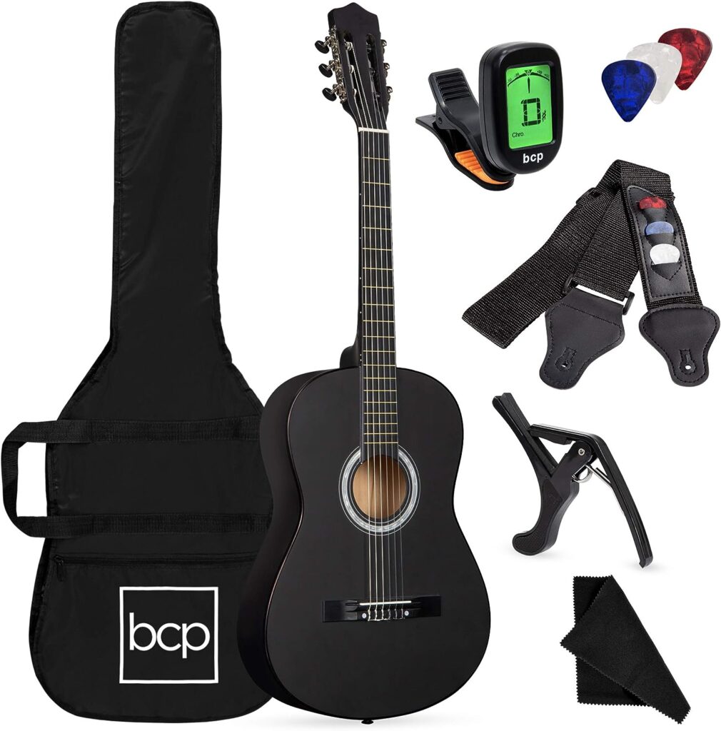 Best Choice Products 38in Beginner All Wood Acoustic Guitar Starter Kit w/Gig Bag, Digital Tuner, 6 Celluloid Picks, Nylon Strings, Capo, Cloth, Strap w/Pick Holder for ONLY $49.99 (Was $88.99)