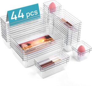 Read more about the article Vtopmart 44 PCS Clear Plastic Drawer Organizers Set, 4-Size for Makeup, Jewelries, Bedroom, Kitchen Utensils and Office for ONLY $25.49 (Was $33.99)