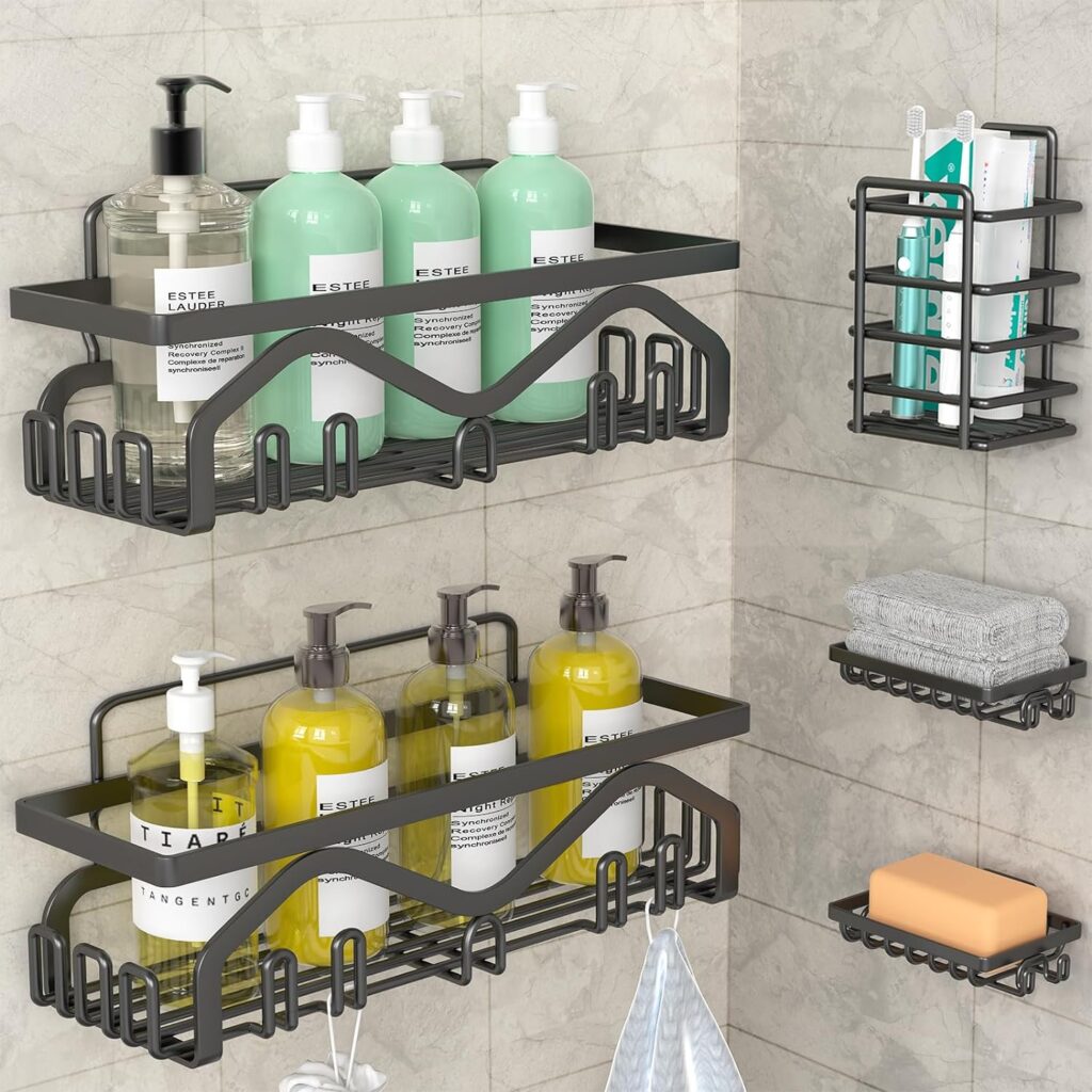 Coraje Bathroom Shelf Organizer [5-Pack] – Adhesive Shower Shelves With No Drilling, Large Capacity for ONLY $17.98 (Was $45.00)