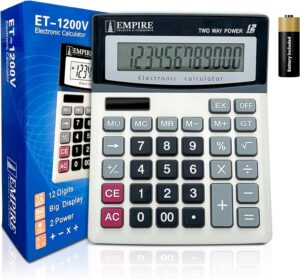 Read more about the article Empire Desk Calculator with Large Key Buttons, 12 Digits, Large Eye-Angled Display, Solar and Battery Powered for ONLY $8.98 (Was $11.49)