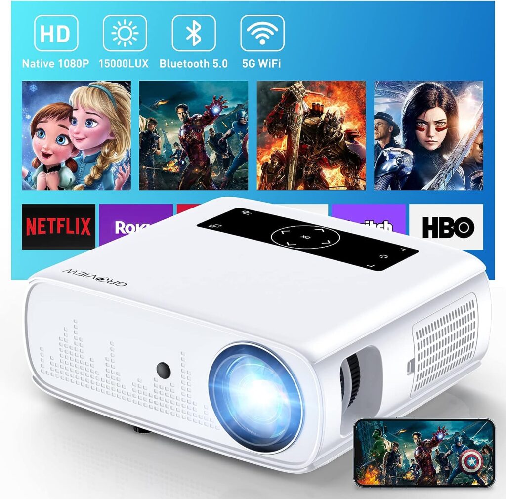 GROVIEW Projector, 15000lux 490ANSI Native 1080P WiFi Bluetooth Projector, 300” Video Projector, Supports 4K & Zoom for ONLY $139.96 (Was $249.99)